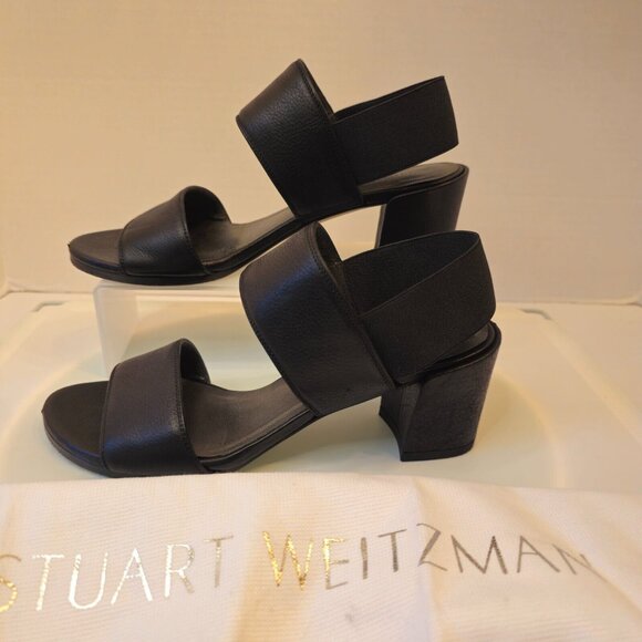 Stuart Weitzman Accesschorus Heeled Sandals Strap Stretc Black Size 6B/36 - Picture 1 of 12
